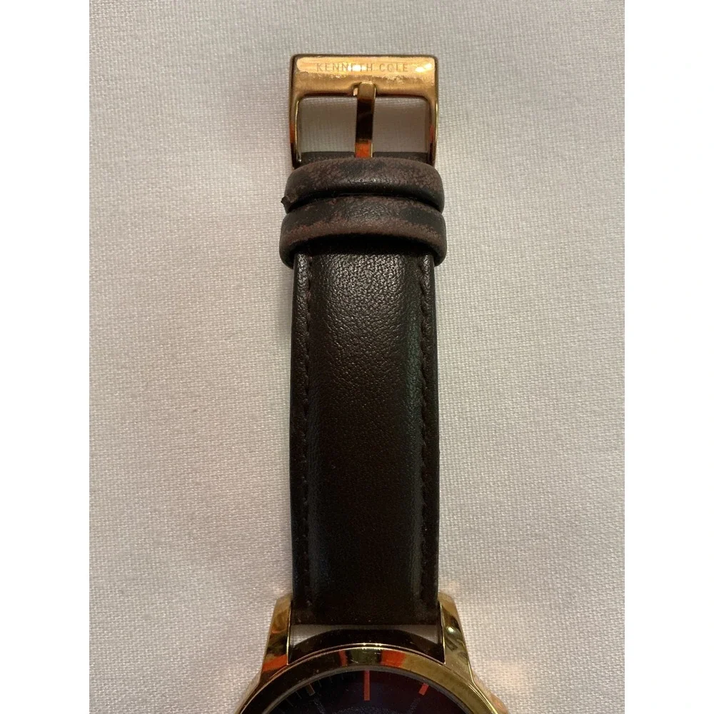 Kenneth Cole New York Mens Watch Rose Gold Blue Dial Leather Strap GA70010 works